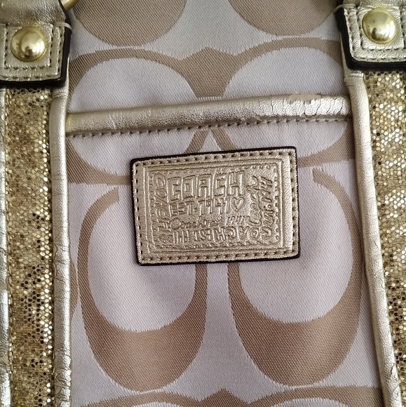 Authentic Coach Poppy F20762 Daisy Floral Gold Glitter Shoulder bag - Picture 14 of 17